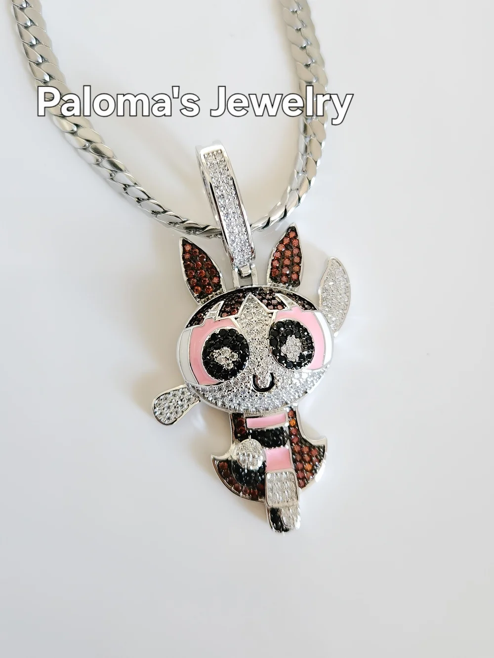 3 Pcs Set Pink, Blue And Green Silver Color Necklaces Powrpuff Girl